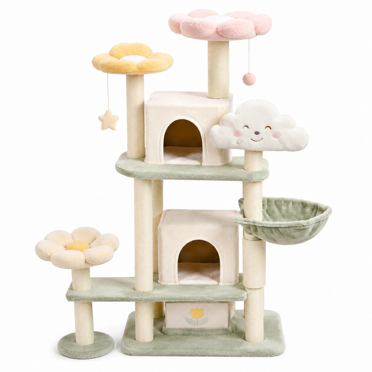 Árbol para gatos de madera con felpa de poliéster y cuerda de sisal multicolor 120 cm
