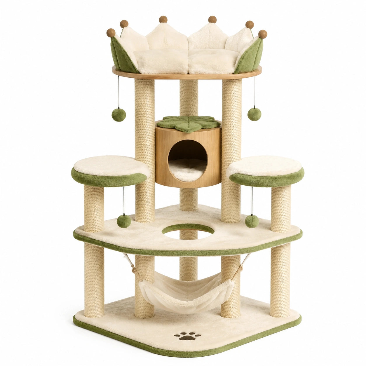 Árbol para gatos con cueva de madera y hamaca