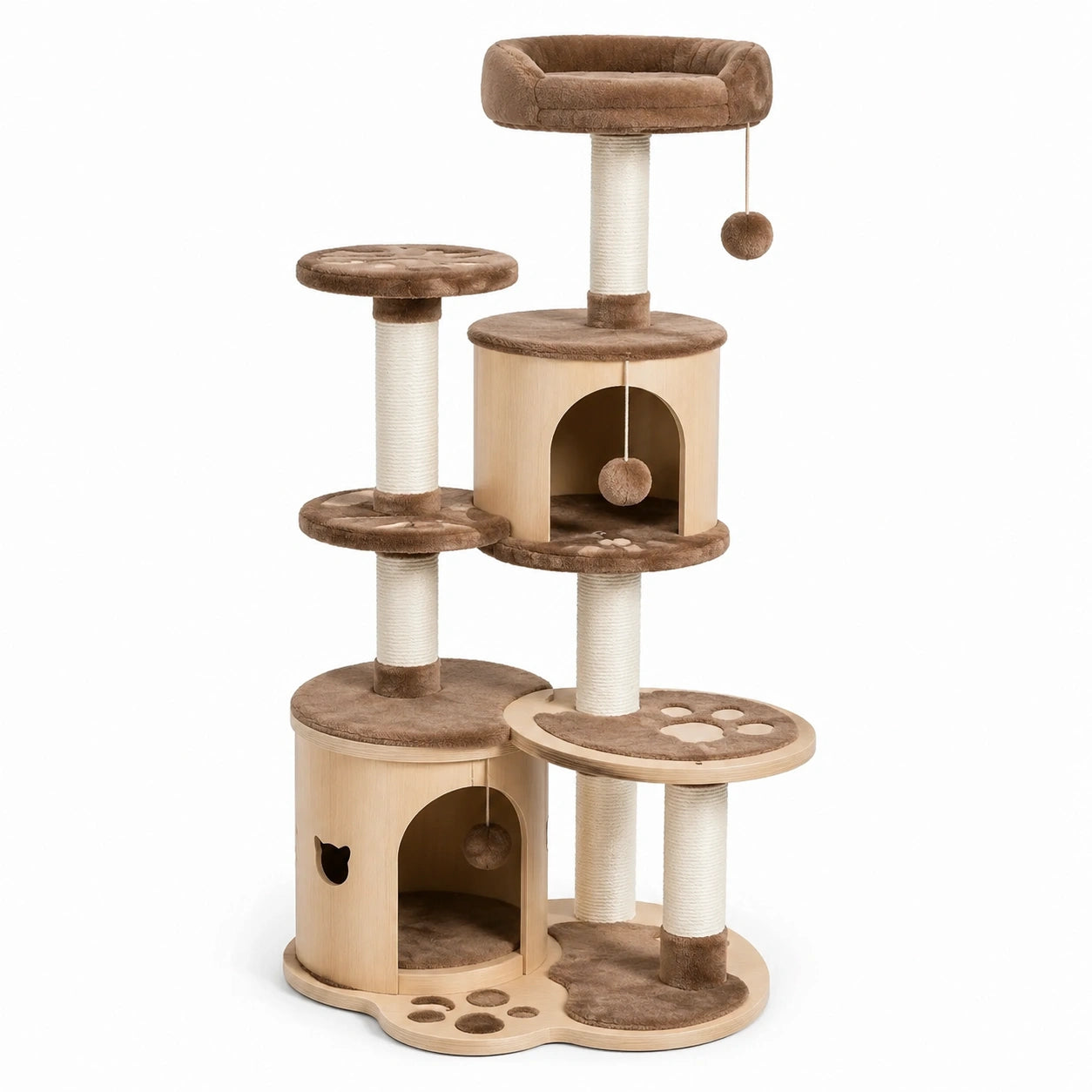 Árbol para gatos de madera con poliéster y sisal 135 cm marrón