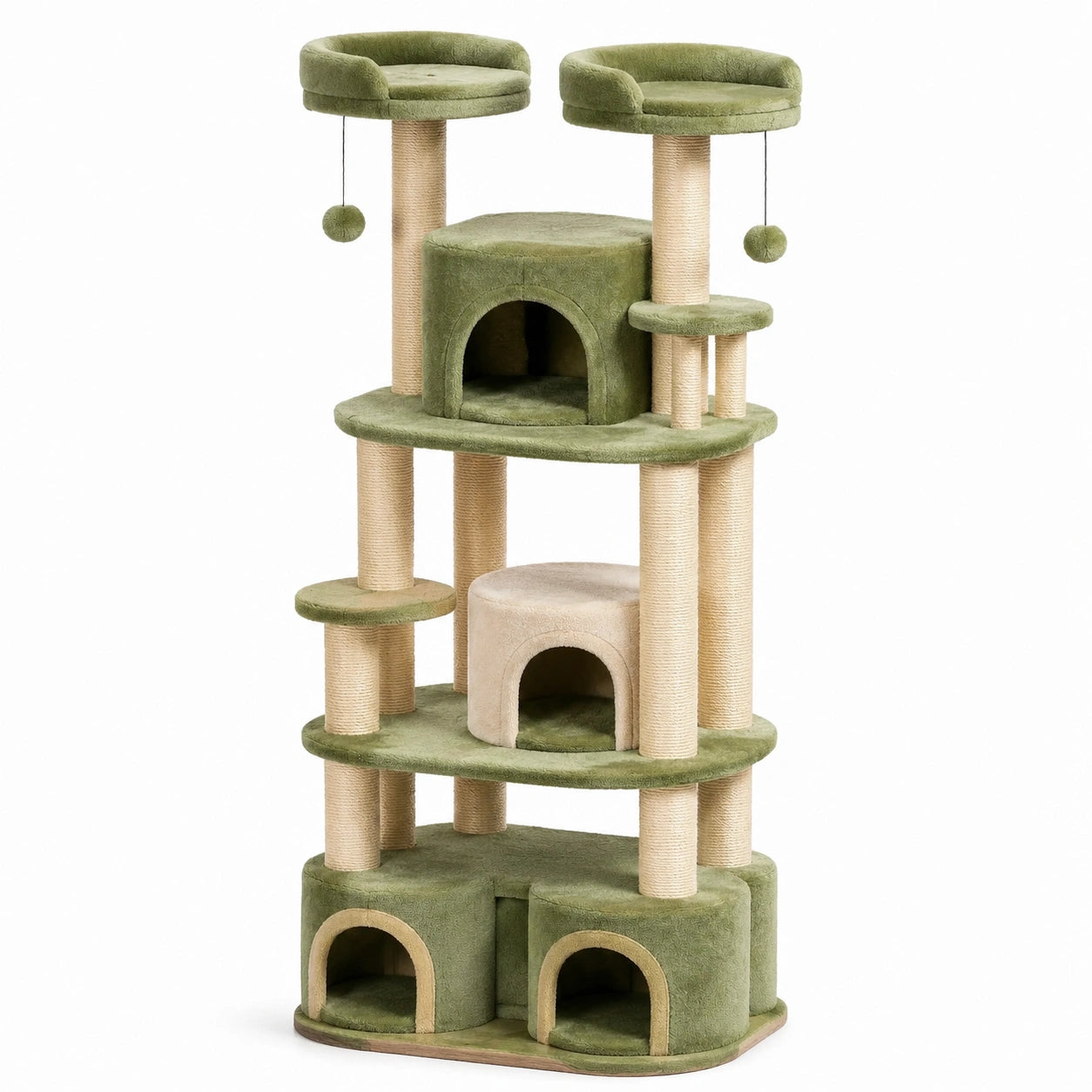 Árbol para Gatos con Plataformas y Cuevas de Sisal Verde/Beige