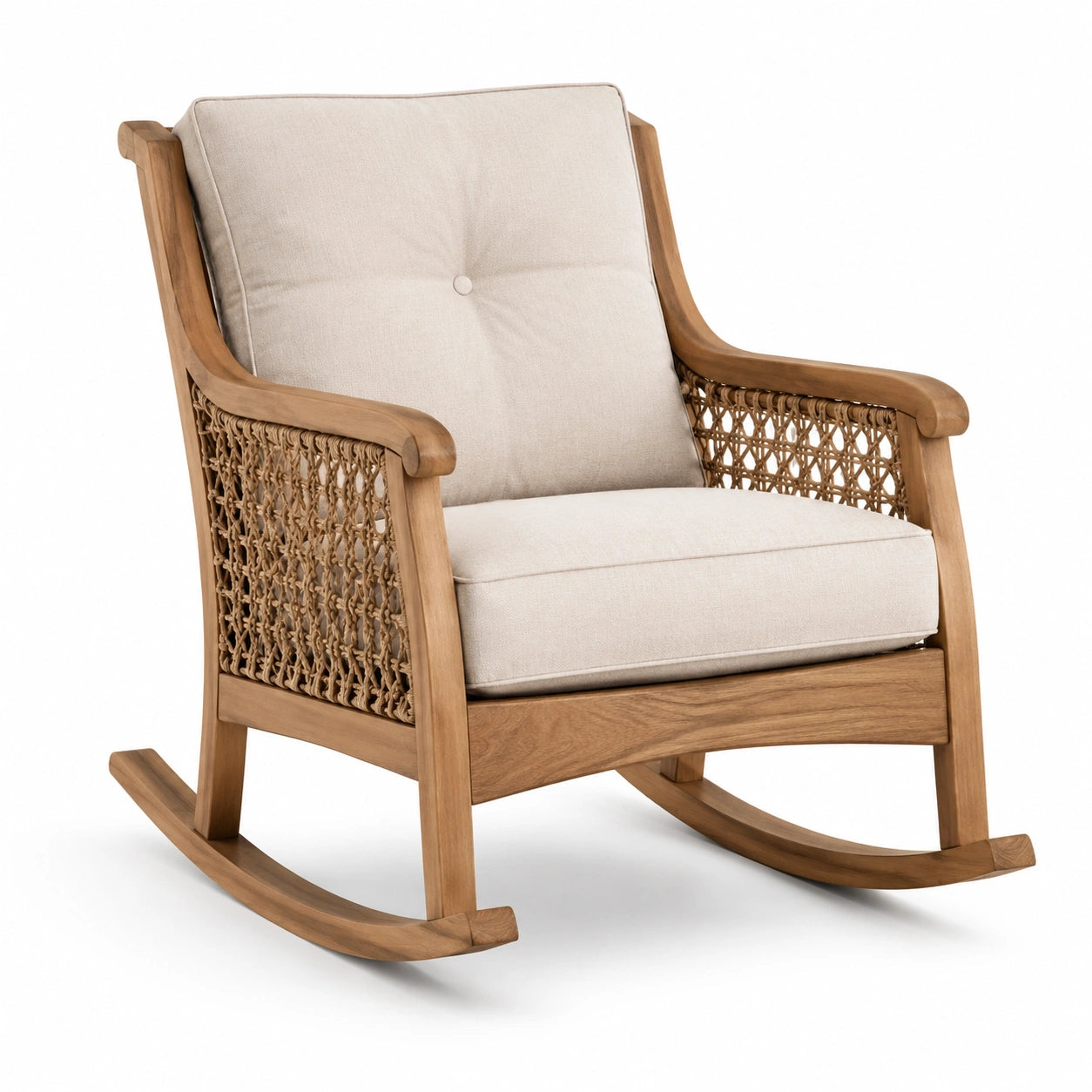 Mecedora de Teca con Cojines Beige