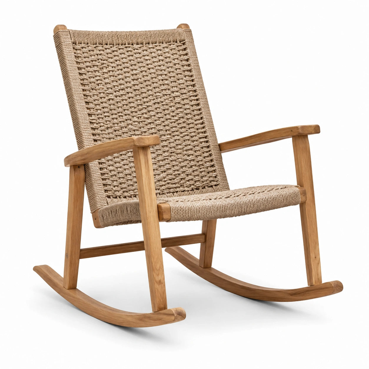 Mecedora de Madera de Teca y Cuerda de Poliéster Beige