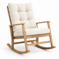 Mecedora de madera de roble con cojines de lino beige 100x60x90 cm