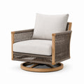 Silla giratoria de madera de teca y cuerda de poliéster con cojines beige