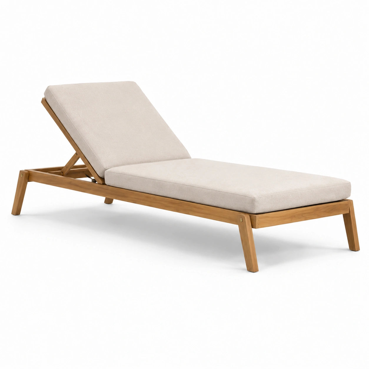 Tumbona de madera y cojín reclinable beige