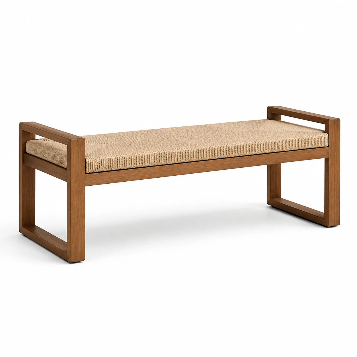 Banco de madera y cuerda tejida