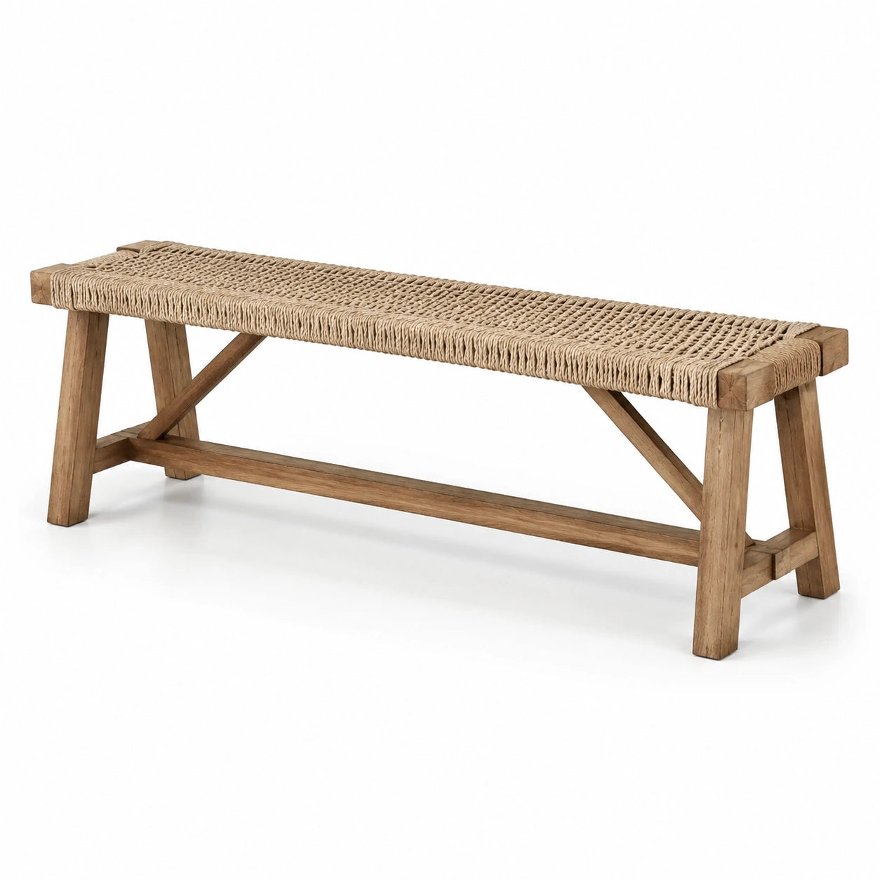 Banco de madera y cuerda trenzada natural 150x35x45 cm