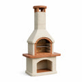 Barbacoa de hormigón y ladrillo refractario con chimenea 210x110x65 cm
