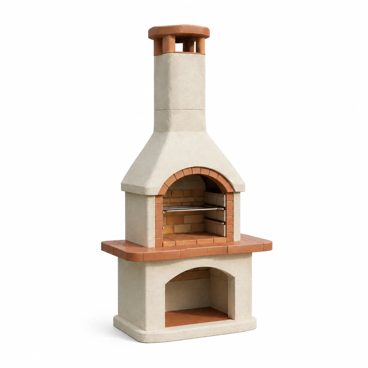 Barbacoa de hormigón y ladrillo refractario con chimenea 210x110x65 cm