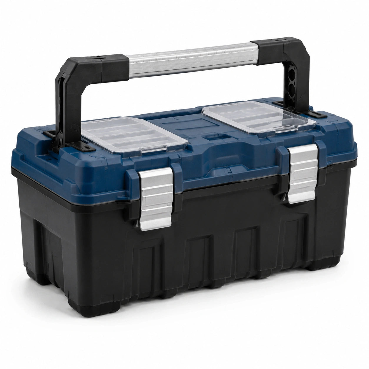 Caja de herramientas de plástico con asa de metal Negro/Azul