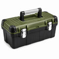 Caja de herramientas de polipropileno verde y negro con cierres de acero inoxidable