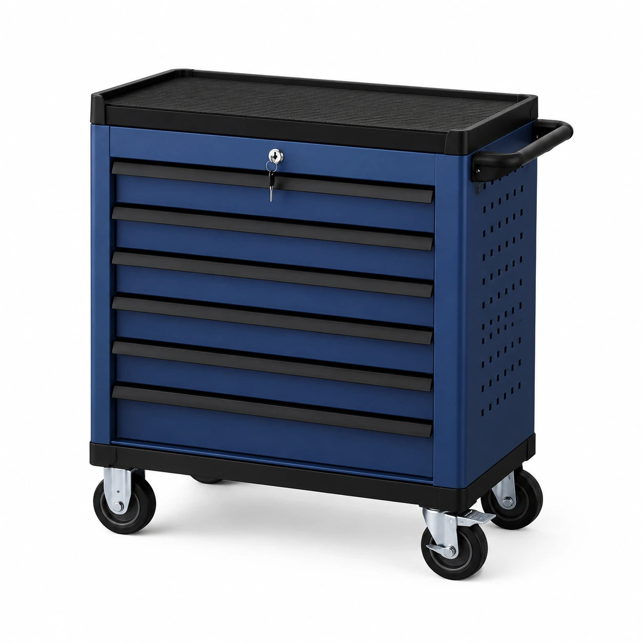 Carro de herramientas de acero azul con cerradura