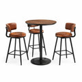 Conjunto de mesa redonda de MDF y taburetes de cuero PU marrón