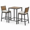 Conjunto de mesa alta de madera y metal con 2 sillas y cojines de poliéster beige