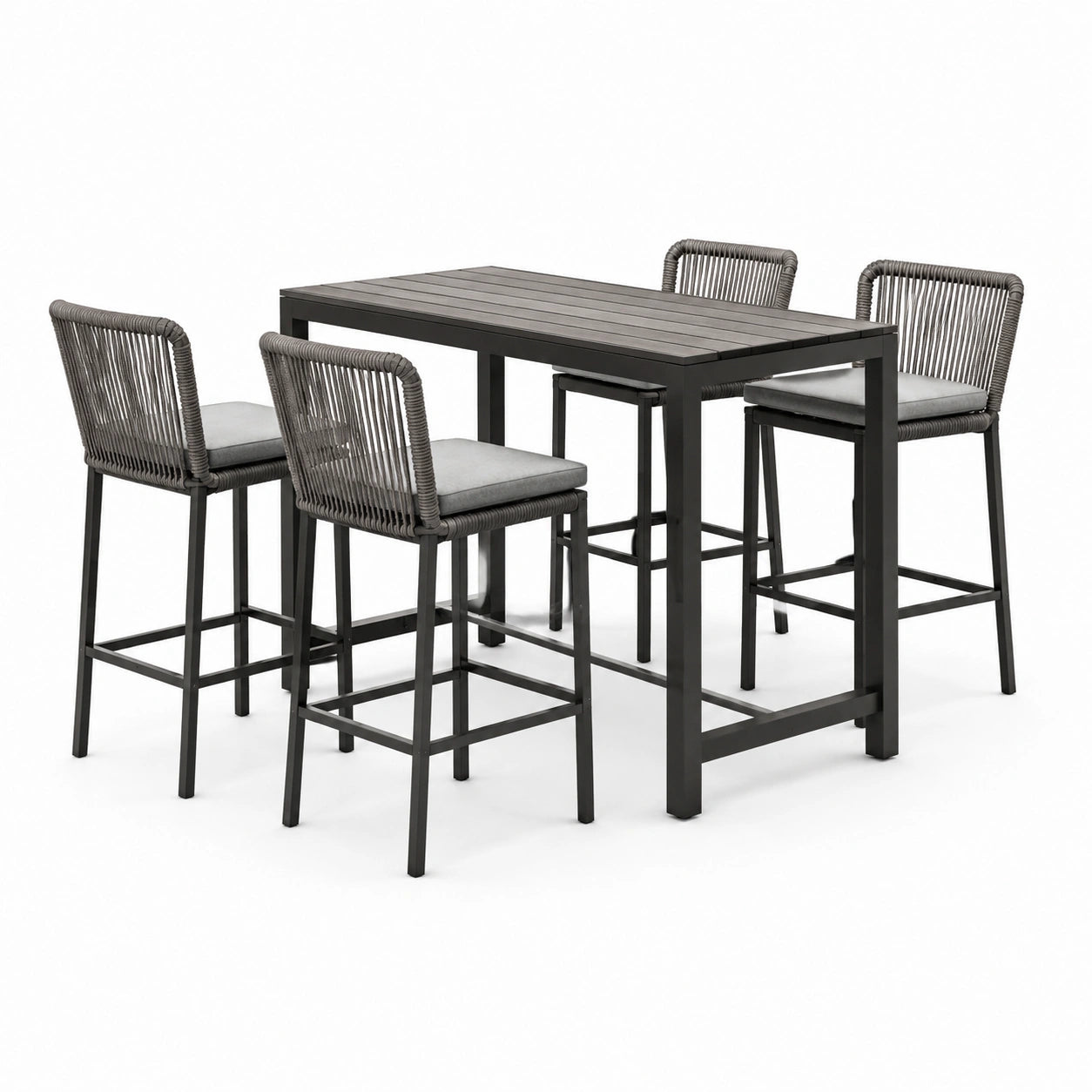 Conjunto de Bar de 5 Piezas con Mesa y Sillas de Aluminio y Cuerda Sintética