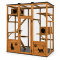 Estructura para gatos en madera y metal con plataformas y refugios