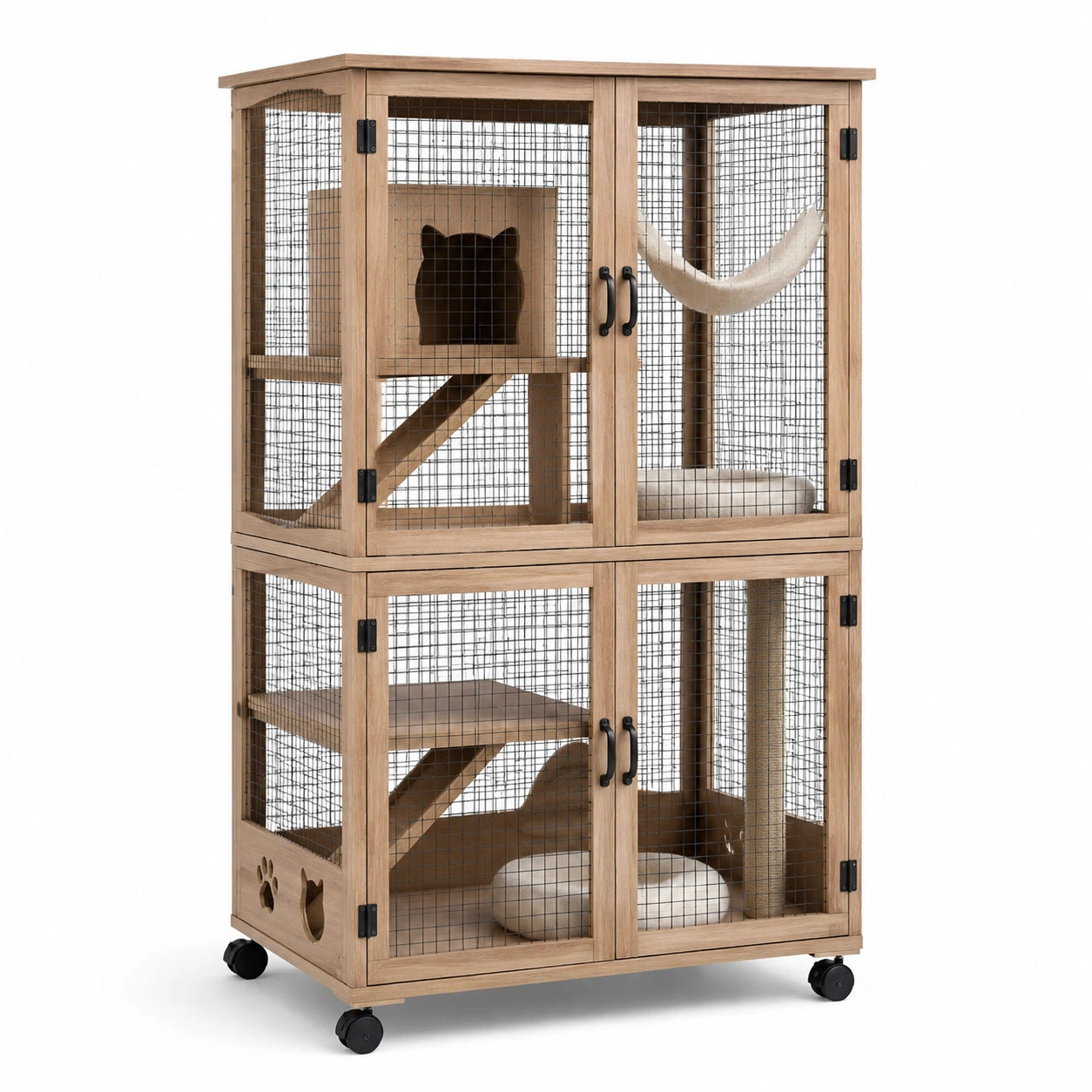 Jaula para gatos de madera y acero con ruedas 150x70x50 cm